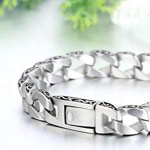 MENDINO Men's Stainless Steel Bracelet Cuban Carved Curb Link Chain Silver Tone Best Deals in USA
